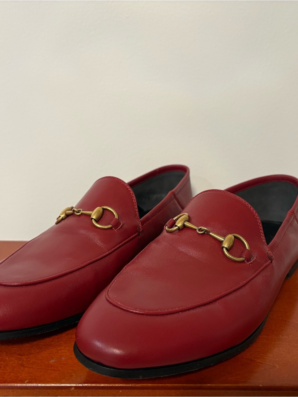 Gucci Women's Red Leather Horsebit Loafers